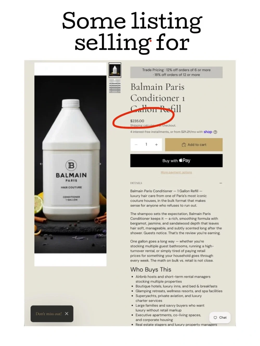 Balmain Conditioner 1 Gallon / 3.7L Professional Luxury Refill